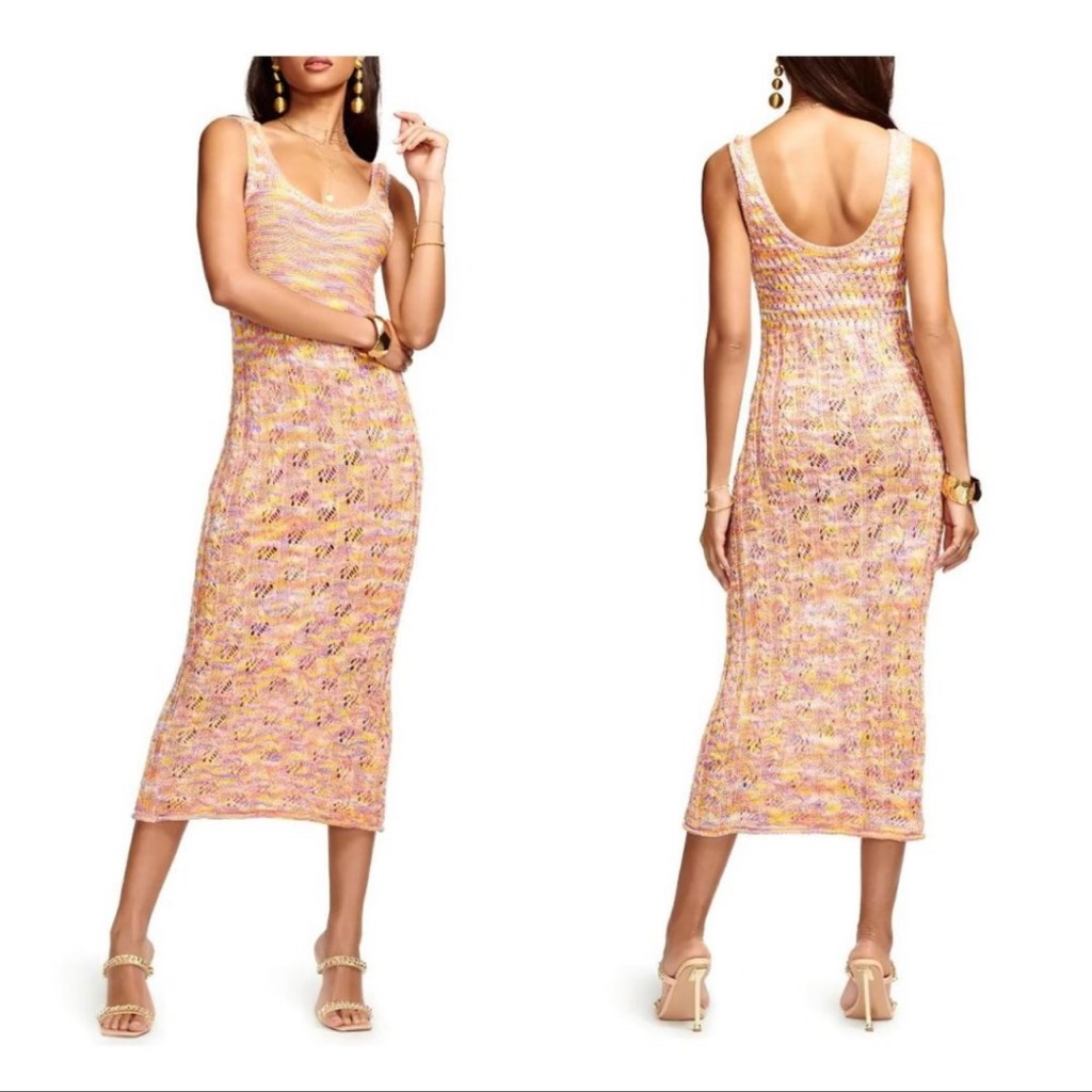 Ramy Brook Pink, Yellow & Cream Sleeveless Knit Midi Dress